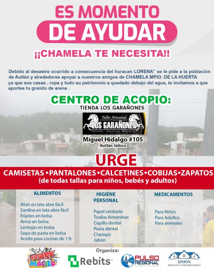 En solidaridad con las personas afectadas por las lluvias en la comunidad de Chamela, ciudadanos de Autlán instalan centro de acopio.
