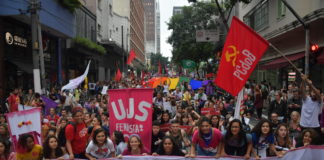 Manifestación de mujeres contra Bolsonaro en Sao Paulo
